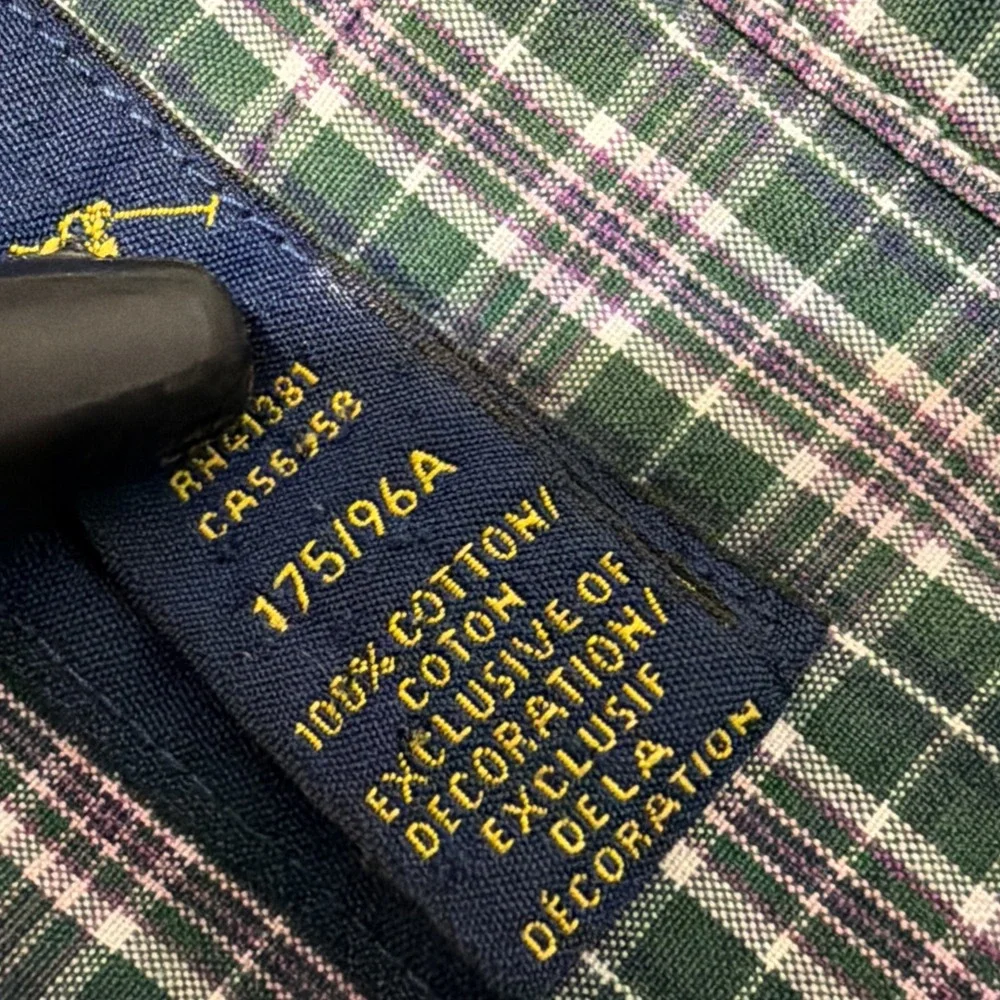 Polo Ralph Lauren Shirt Mens Medium Green Blue Plaid Classic Fit Button Down